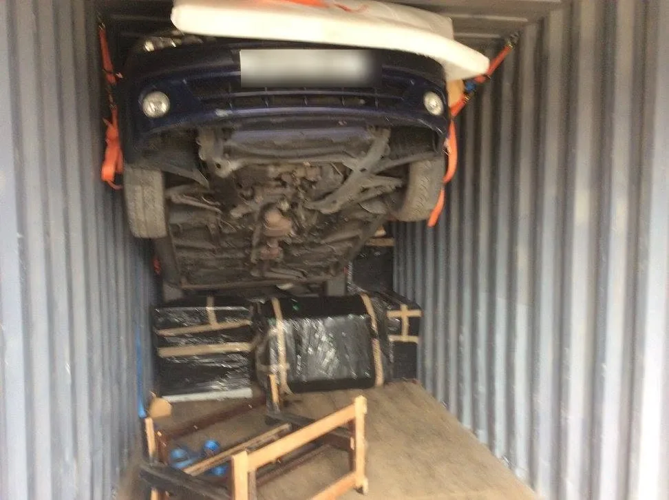 Vehicle and personal effects loaded together for door-to-door shipping to Africa